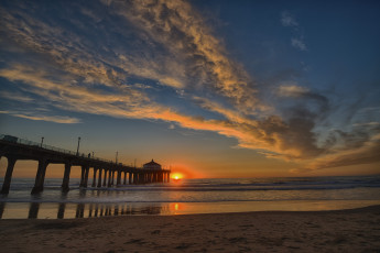 Картинка природа восходы закаты горизонт мост пляж океан заря