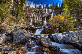 Картинка природа водопады скалы водопад река лес