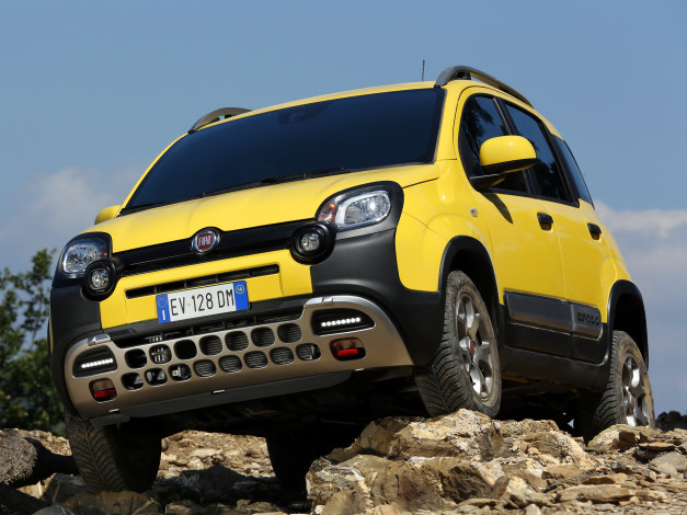 Обои картинки фото автомобили, fiat, cross, 319, panda, 2014г, желтый