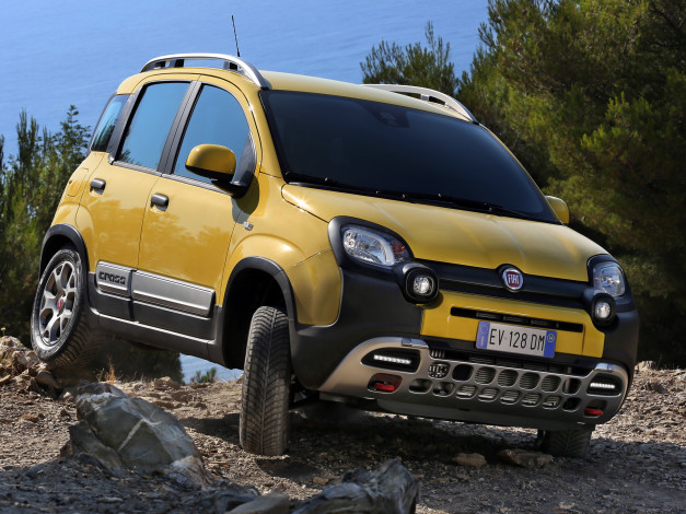 Обои картинки фото автомобили, fiat, panda, cross, 319, 2014г, желтый
