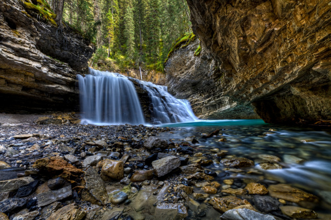 Обои картинки фото природа, водопады, река, водопад, лес