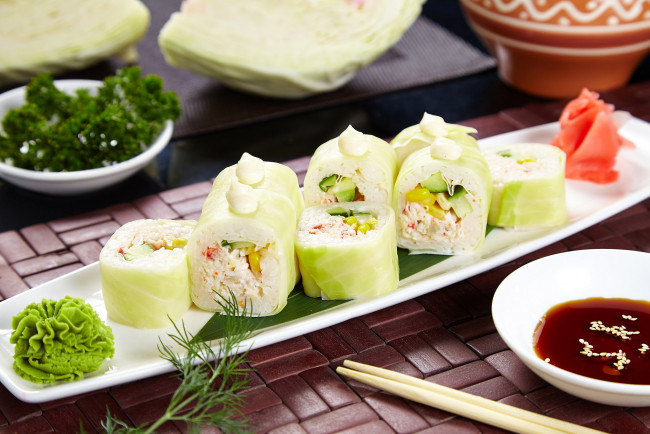 Обои картинки фото еда, рыба,  морепродукты,  суши,  роллы, вегетарианский