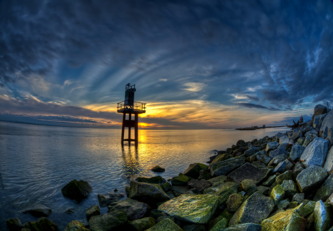 Обои картинки фото природа, восходы, закаты, зарево, тучи, камни, океан