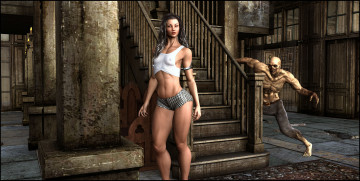 Картинка 3д+графика фантазия+ fantasy фон существо взгляд девушка