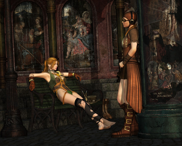 Обои картинки фото 3д графика, фантазия , fantasy, фон, взгляд, слуга, принцесса, девушка