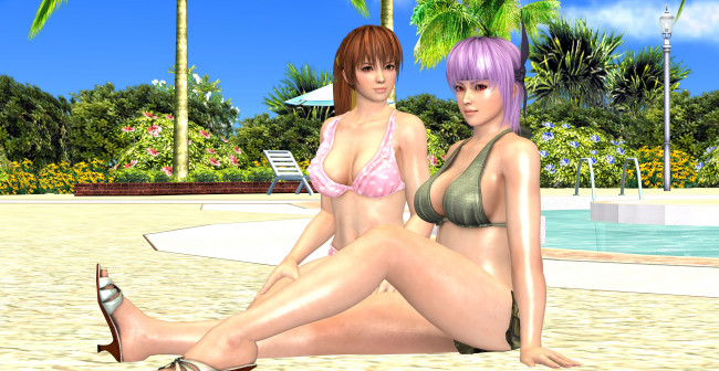 Обои картинки фото 3д графика, аниме , anime, пляж, взгляд, девушки, фон
