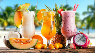 Картинка еда напитки +коктейль ананас папайя кокос фрукты коктейли экзотические