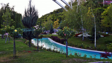 Картинка природа парк деревья клумбы водоем