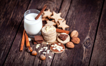 Картинка еда пирожные +кексы +печенье молоко печенье орехи корица