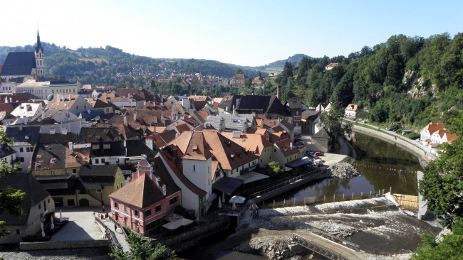 Обои картинки фото города, Чески-крумлов , Чехия, панорама, здания, река