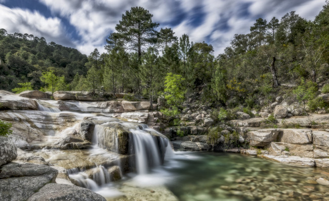 Обои картинки фото природа, водопады, водопад, река, лес