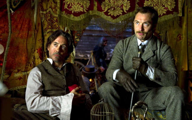 Обои картинки фото кино фильмы, sherlock holmes,  a game of shadows, john, watson, sherlock, holmes, jude, law, robert, downey