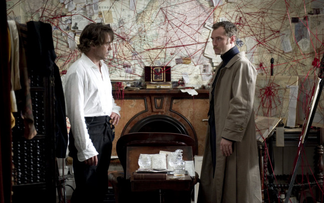 Обои картинки фото кино фильмы, sherlock holmes,  a game of shadows, john, watson, jude, law, sherlock, holmes, robert, downey