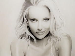 Картинка scarlett+johasson рисованное люди взгляд улыбка фон девушка