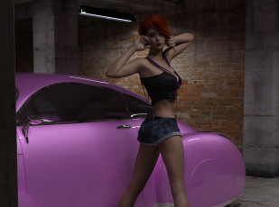 Картинка 3д+графика люди-авто мото+ people-+car+ +moto фон взгляд девушка