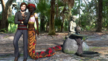 Картинка 3д+графика существа+ creatures взгляд девушка парень naga фон