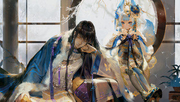 Картинка аниме животные +существа парень девочка