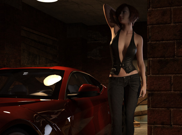 Обои картинки фото 3д графика, люди-авто, мото , people- car ,  moto, фон, взгляд, девушка