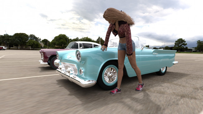 Обои картинки фото 3д графика, люди-авто, мото , people- car ,  moto, фон, девушка, взгляд