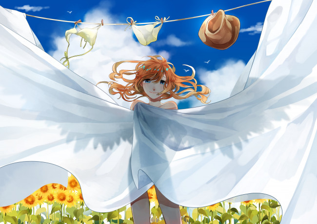 Обои картинки фото аниме, unknown,  другое , фон, взгляд, девушка