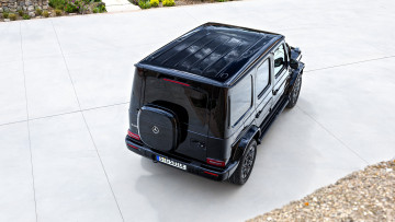 обоя 2025 mercedes-benz g 580 with eq technology, автомобили, mercedes-benz, mercedes, benz, g580, 2025, года, выпуска, технология, eq, внедорожник, класса, люкс, электромобиль, вид, свeрху, цвет, oбсидианово, черный, металлик