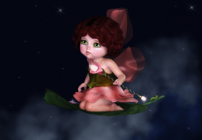 Обои картинки фото 3д, графика, angel, ангел, листочек, девушка