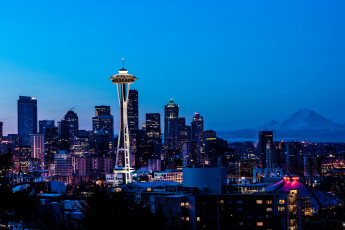 Картинка города сиэтл сша дома огни ночь улица