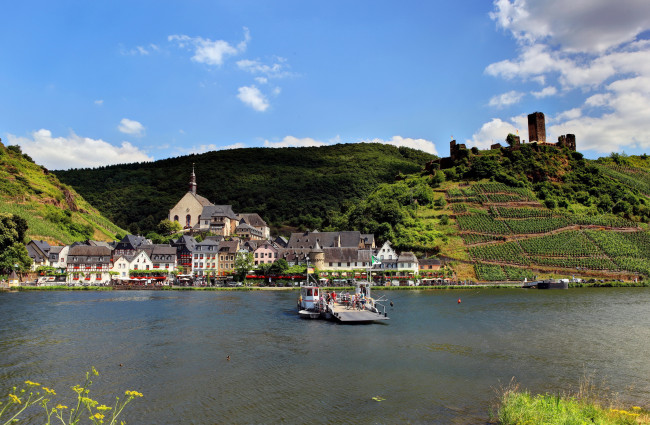 Обои картинки фото германия, элленц, польтерсдорф, города, пейзажи, набережная, деревья, река, дома