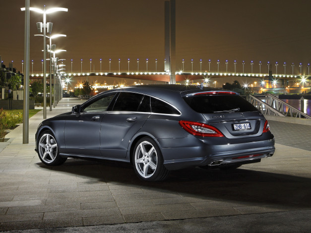 Обои картинки фото автомобили, mercedes-benz, темный, au-spec, x218, sports, package, amg, shooting, brake, 250, cdi, cls