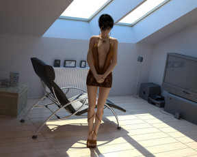 Картинка 3д+графика люди+ people девушка комната кресло окно фон