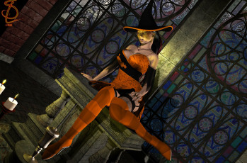 Картинка 3д+графика праздники+ holidays девушка взгляд фон ведьма