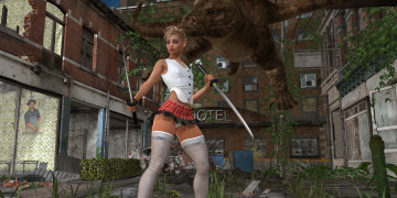 Картинка 3д+графика фантазия+ fantasy оружие фон взгляд девушка существо