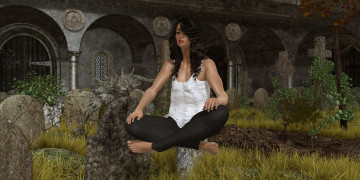 Картинка 3д+графика фантазия+ fantasy склеп фон взгляд девушка