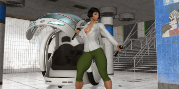 Картинка 3д+графика люди+ people девушка оружие фон взгляд