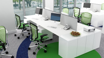 Картинка 3д+графика реализм+ realism окна офис компьютер стулья стол