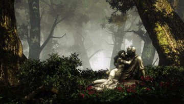 Картинка the+witcher+2 +assassins+of+kings видео+игры фон взгляд девушка лес парень