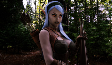 Картинка 3д+графика эльфы+ elves эльфийка взгляд фон лук стрелы охота