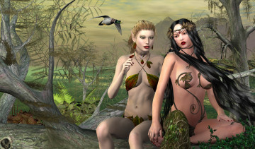 Картинка 3д+графика эльфы+ elves утка горы деревья фон взгляд эльфийки