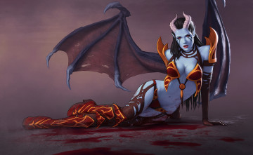 Картинка видео+игры dota+2 грудь moba рога арт девушка queen of pain крылья dota 2 akasha