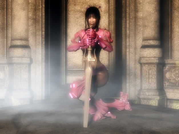 Обои картинки фото 3д графика, амазонки , amazon, меч, фон, взгляд, девушка