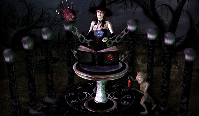 Обои картинки фото 3д графика, фантазия , fantasy, эльфийка, взгляд, фон, магия, цепь, книга, существо, символы