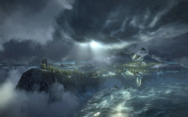 Обои картинки фото the witcher 3,  wild hunt, видео игры, тучи, остров, море