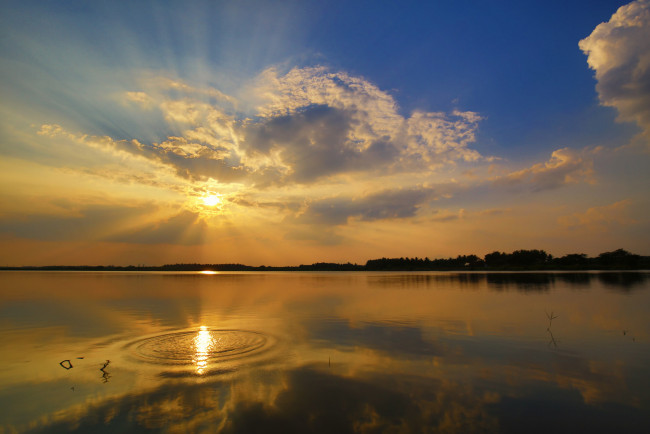 Обои картинки фото природа, восходы, закаты, закат, озеро, вечер, небо