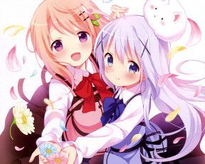 Картинка аниме gochuumon+wa+usagi+desu+ka девушки фон взгляд