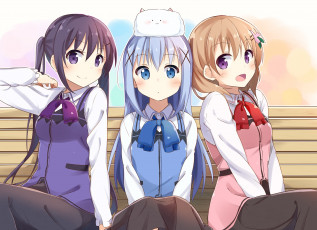 Картинка аниме gochuumon+wa+usagi+desu+ka фон взгляд девушки