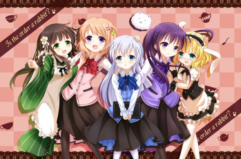 Картинка аниме gochuumon+wa+usagi+desu+ka девушки фон взгляд