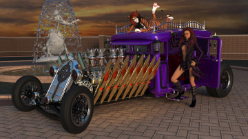 Картинка 3д+графика люди-авто мото+ people-+car+ +moto фон взгляд автомобиль девушки