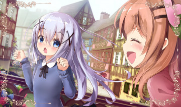 Картинка аниме gochuumon+wa+usagi+desu+ka фон девушки взгляд