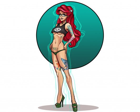 Обои картинки фото рисованное, люди, девушка, фон, взгляд, очки, тату