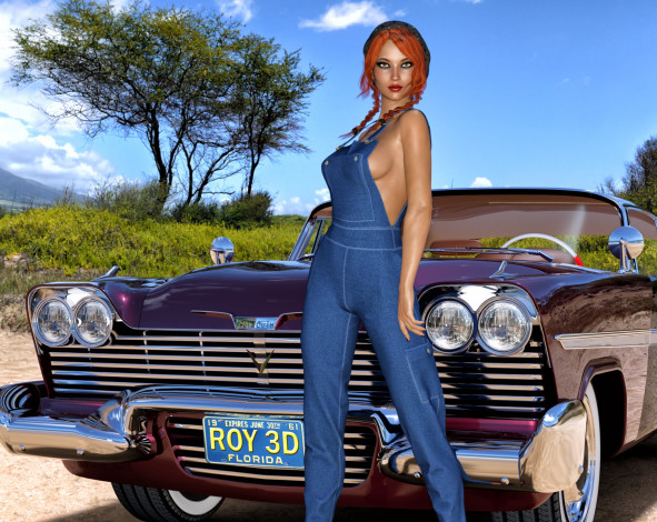 Обои картинки фото 3д графика, люди-авто, мото , people- car ,  moto, взгляд, девушка, автомобиль, фон